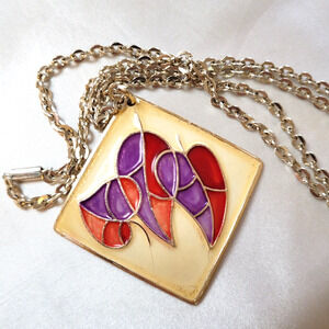 Vtg Signed Germany Eloxal Lightweight Chain Leaves Pendant Necklace MCM Mod